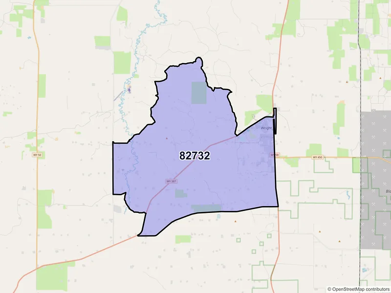 Map of Wright, Wyoming and ZIP codes