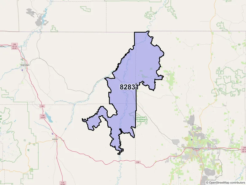 Map of Arvada, Wyoming and ZIP codes