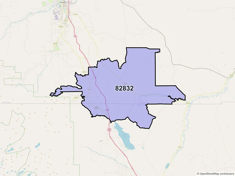 Map of Banner, Wyoming and ZIP codes