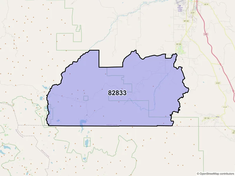 Map of Big Horn, Wyoming and ZIP codes