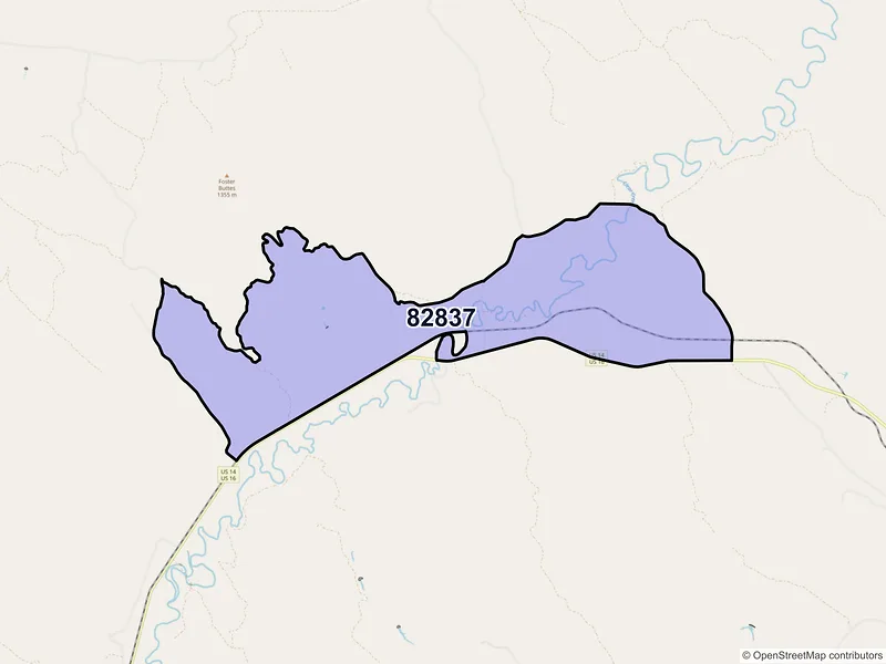 Map of Leiter, Wyoming and ZIP codes