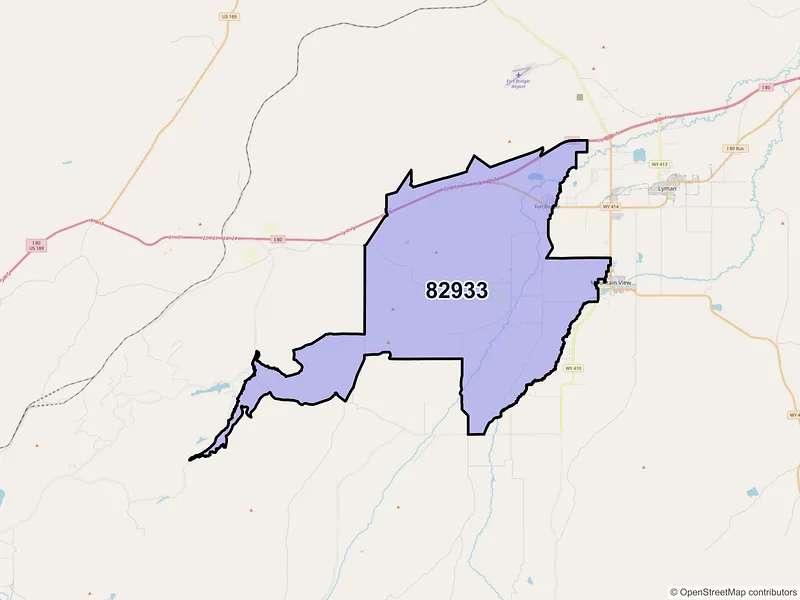 Map of ZIP Code 82933 — Fort Bridger, WY