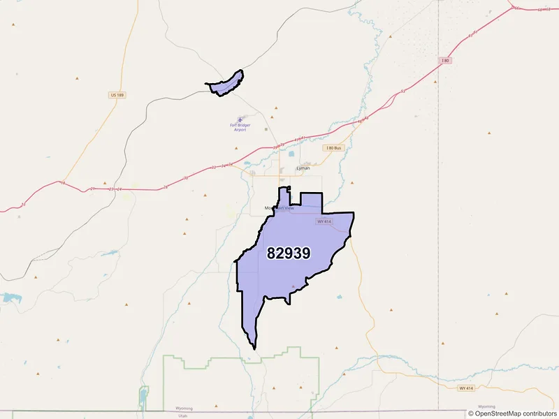 Map of Mountain View, Wyoming and ZIP codes