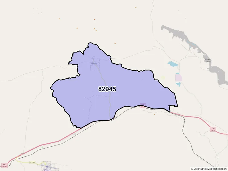 Map of Superior, Wyoming and ZIP codes