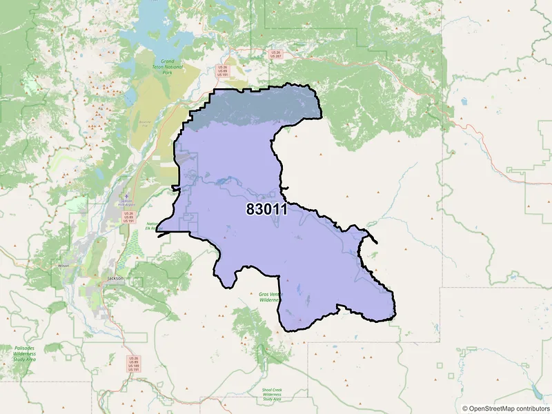Map of Kelly, Wyoming and ZIP codes