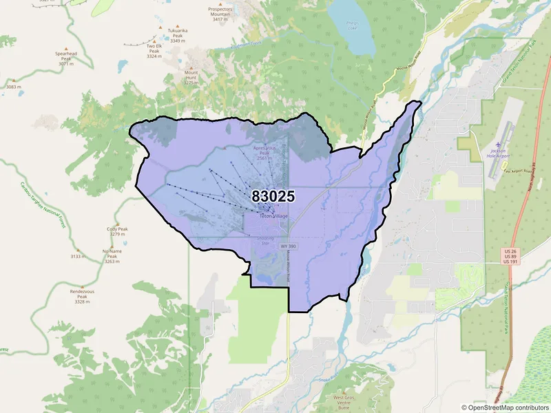 Map of ZIP Code 83025 — Teton Village, WY