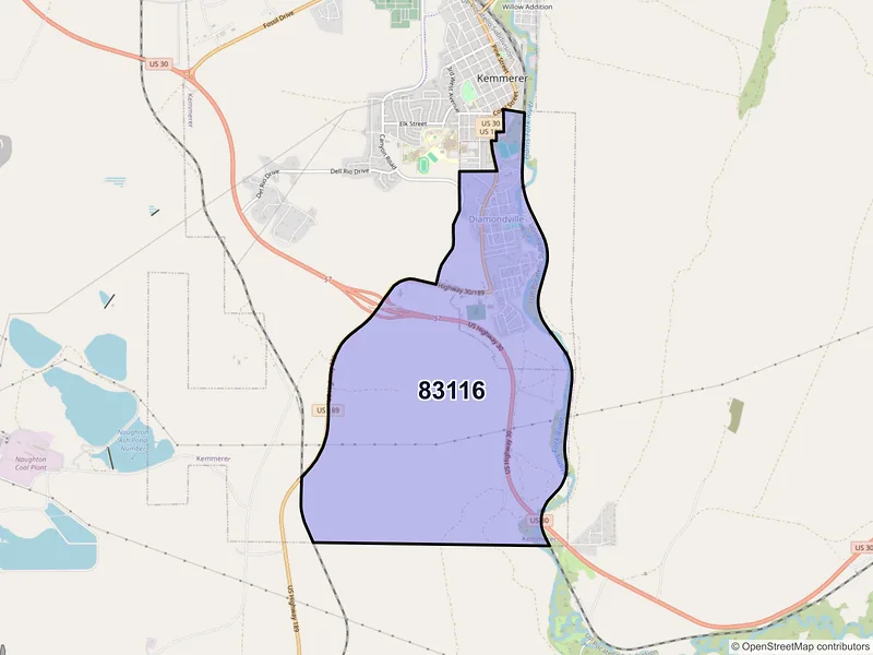 Map of Diamondville, Wyoming and ZIP codes