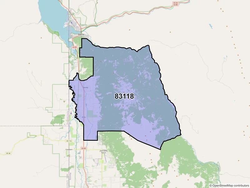 Map of ZIP Code 83118 — Etna, WY
