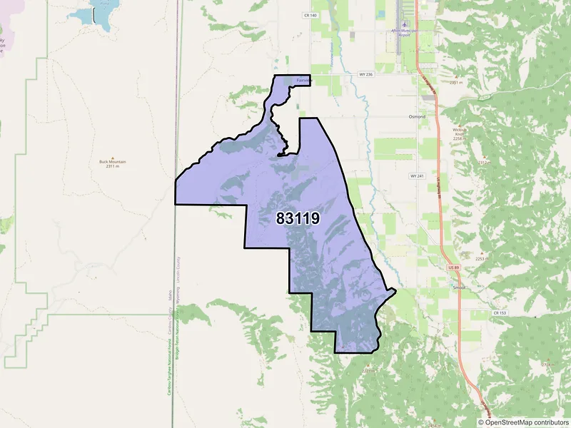 Map of Fairview, Wyoming and ZIP codes