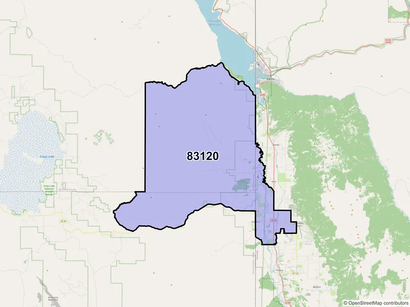 Map of Freedom, Wyoming and ZIP codes