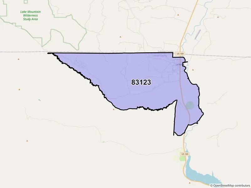 Map of ZIP Code 83123 — La Barge, WY