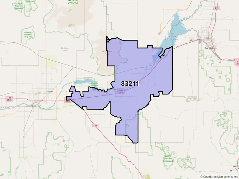 Map of ZIP Code 83211 — American Falls, ID