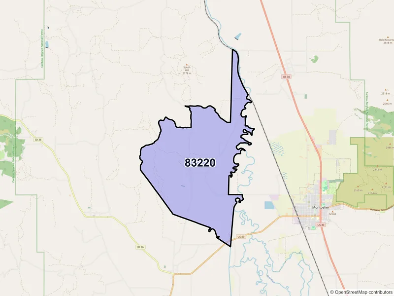 Map of ZIP Code 83220 — Bern, ID
