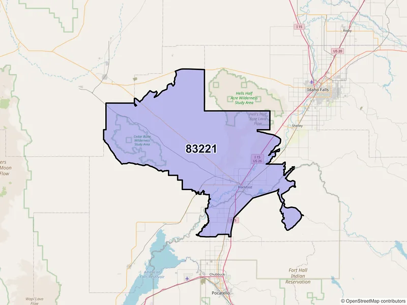 Map of ZIP Code 83221 — Blackfoot, ID