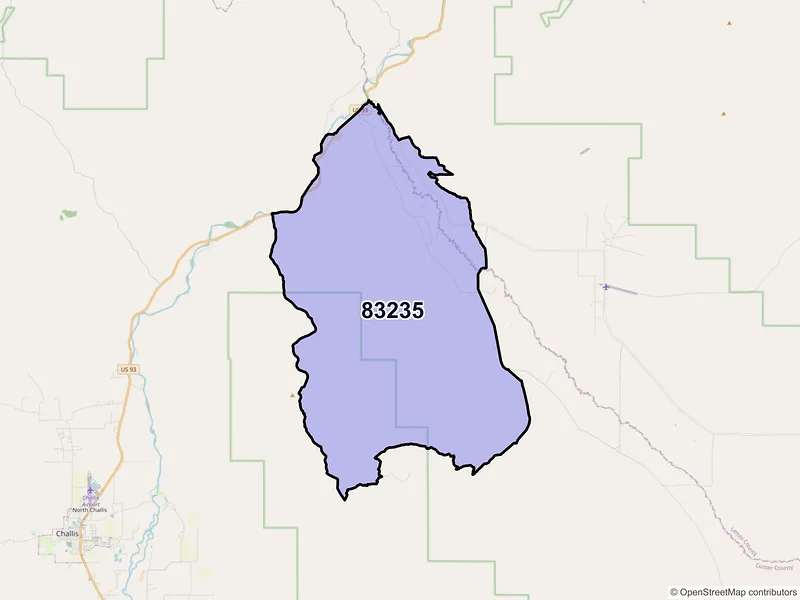 Map of ZIP Code 83235 — Ellis, ID