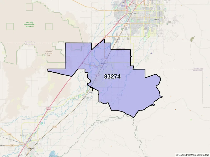 Map of ZIP Code 83274 — Shelley, ID
