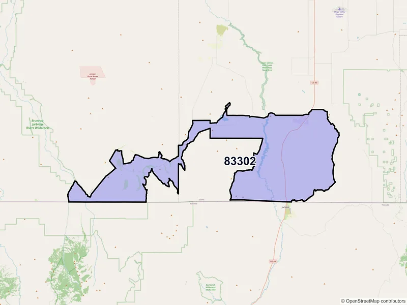 Map of Rogerson, Idaho and ZIP codes