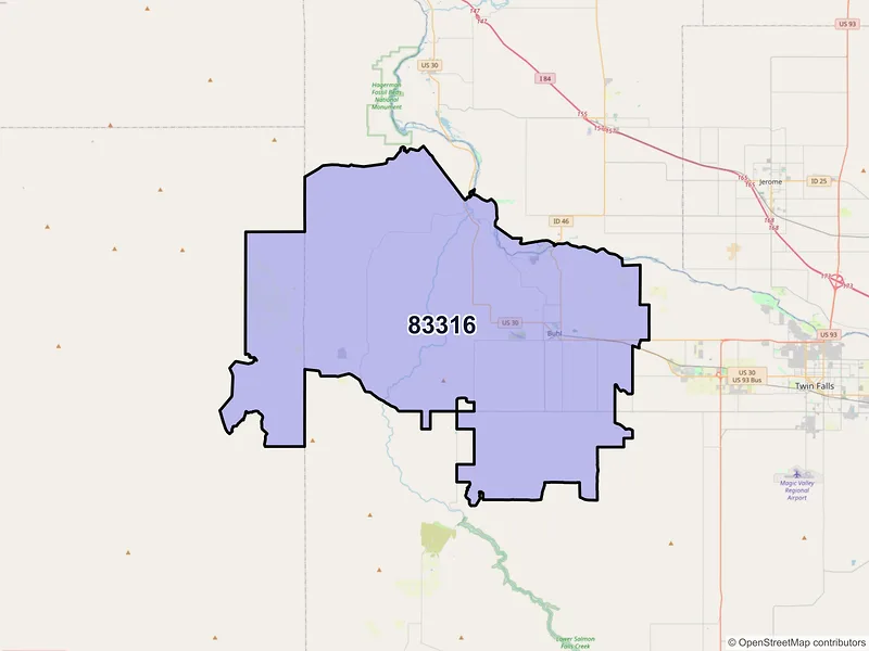 Map of ZIP Code 83316 — Buhl, ID