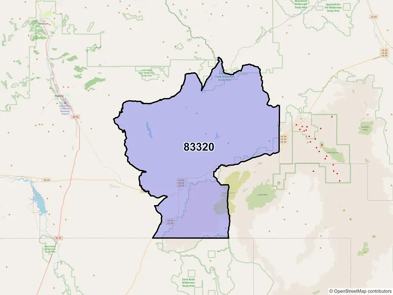 Map of Carey, Idaho and ZIP codes