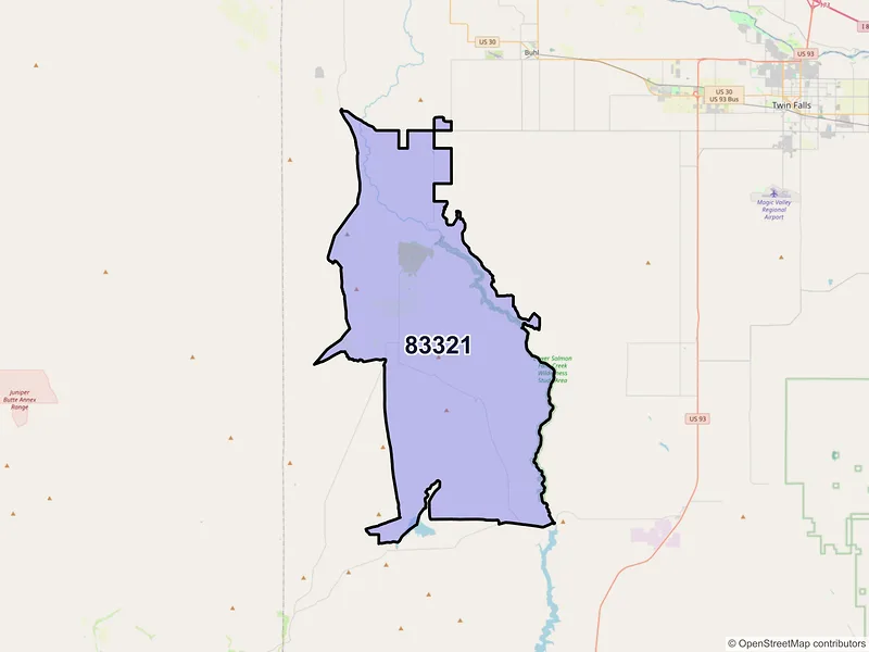 Map of ZIP Code 83321 — Castleford, ID