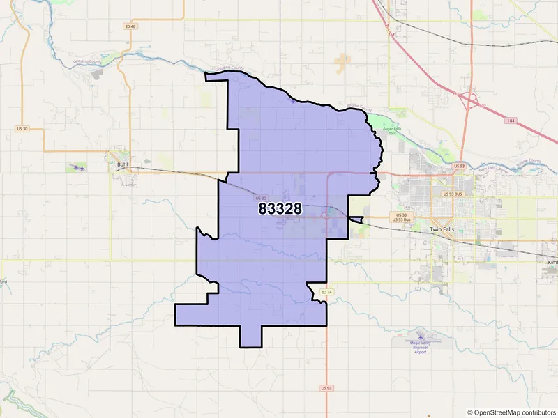 Map of ZIP Code 83328 — Filer, ID