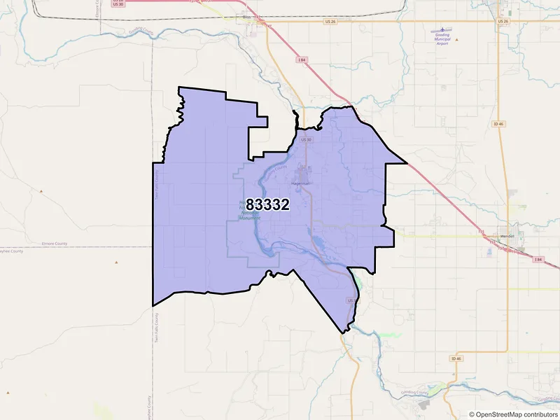 Map of ZIP Code 83332 — Hagerman, ID