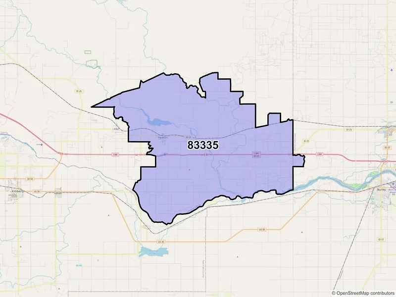 Map of ZIP Code 83335 — Hazelton, ID