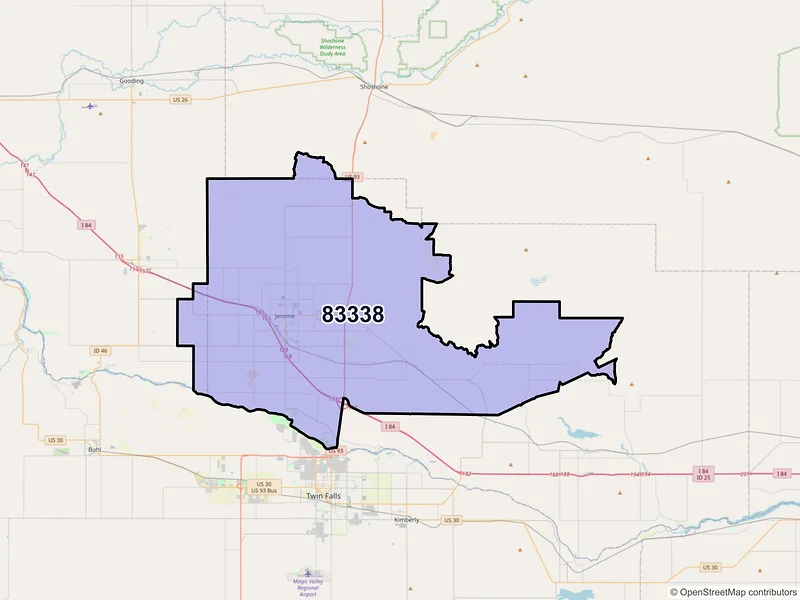 Map of ZIP Code 83338 — Jerome, ID