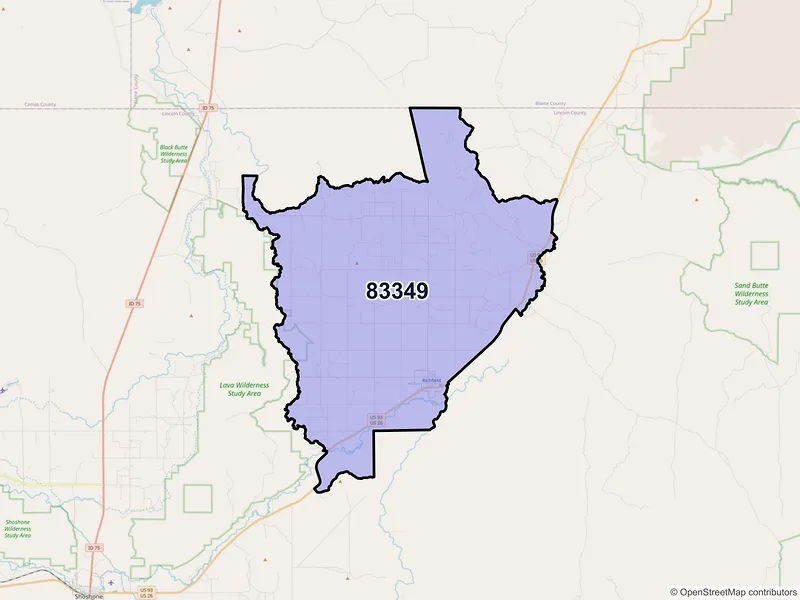 Map of Richfield, Idaho and ZIP codes