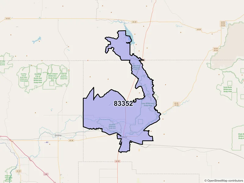 Map of ZIP Code 83352 — Shoshone, ID