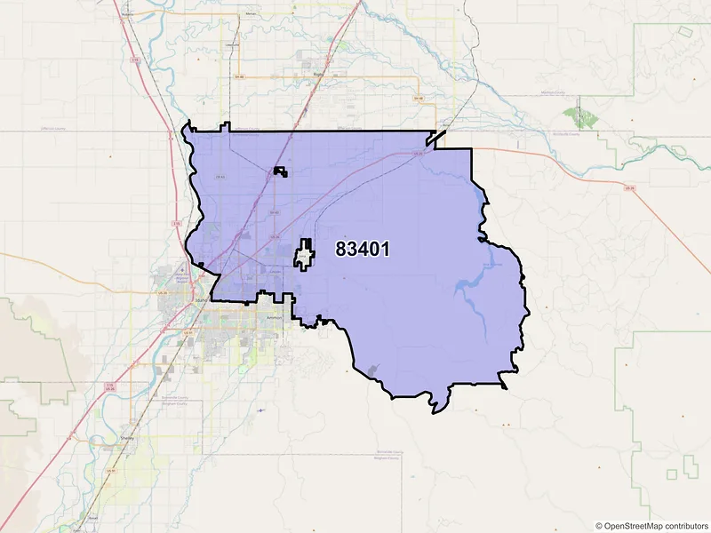 Map of ZIP Code 83401 — Idaho Falls, ID