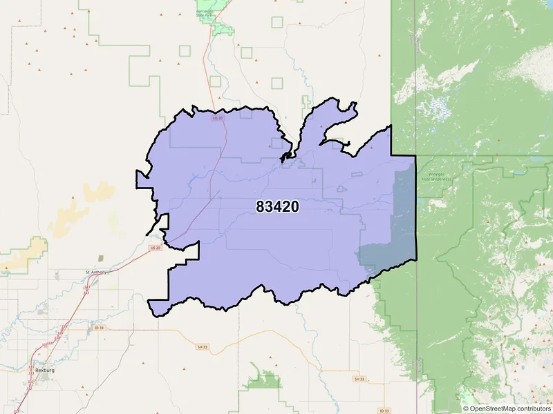Map of ZIP Code 83420 — Ashton, ID