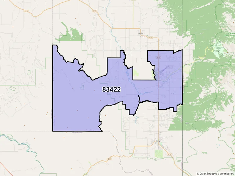 Map of Driggs, Idaho and ZIP codes