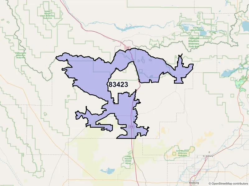Map of ZIP Code 83423 — Dubois, ID