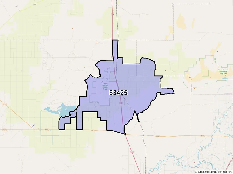 Map of ZIP Code 83425 — Hamer, ID