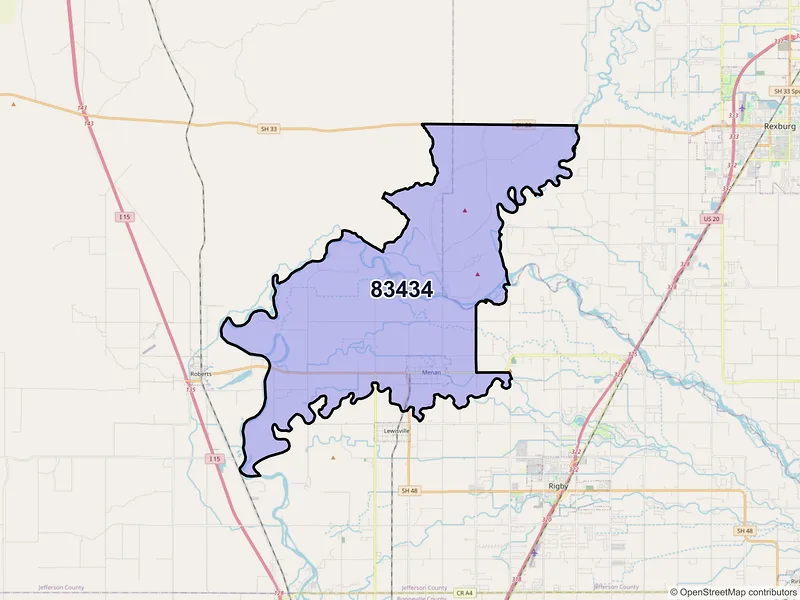 Map of ZIP Code 83434 — Menan, ID