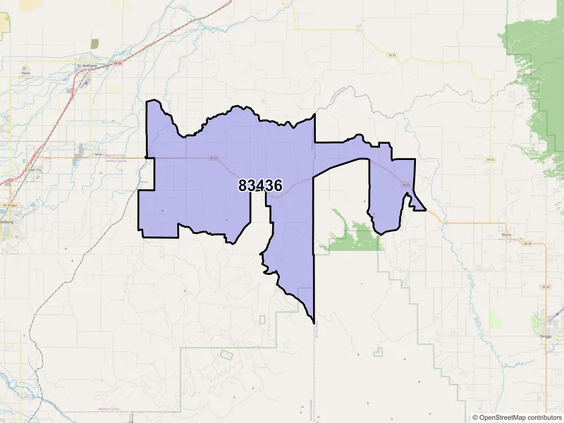 Map of ZIP Code 83436 — Newdale, ID