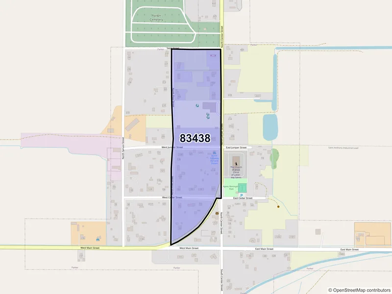 Map of Parker, Idaho and ZIP codes