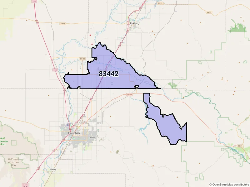 Map of ZIP Code 83442 — Rigby, ID