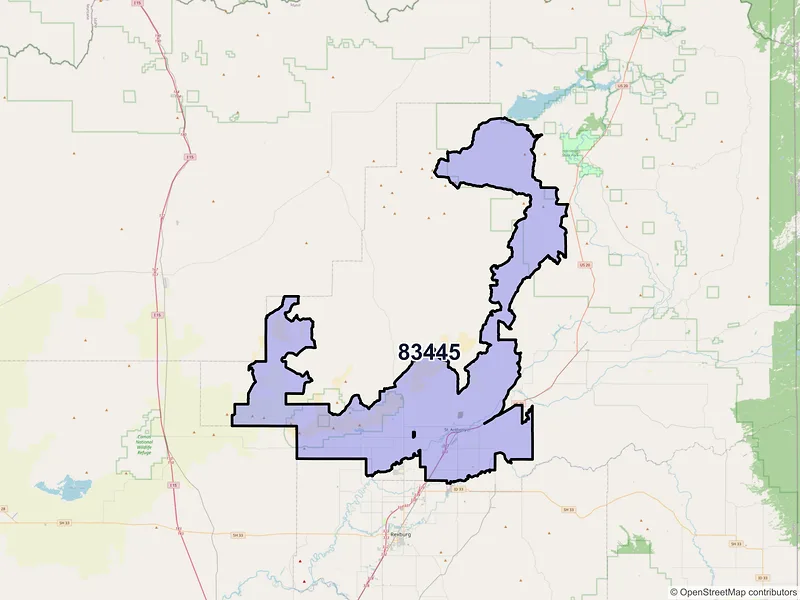 Map of Saint Anthony, Idaho and ZIP codes