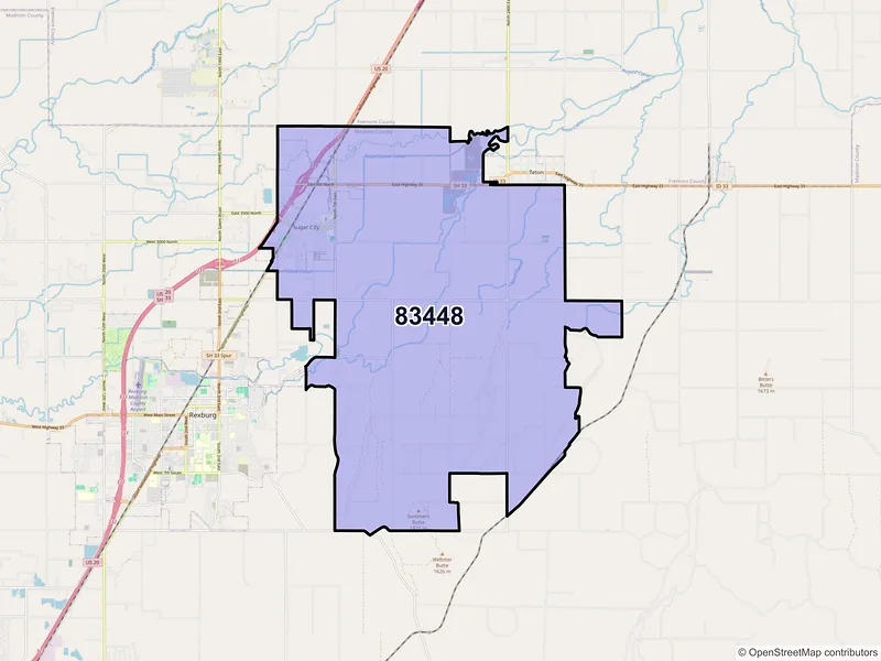Map of ZIP Code 83448 — Sugar City, ID
