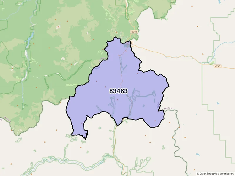Map of Gibbonsville, Idaho and ZIP codes