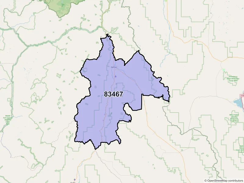 Map of Salmon, Idaho and ZIP codes