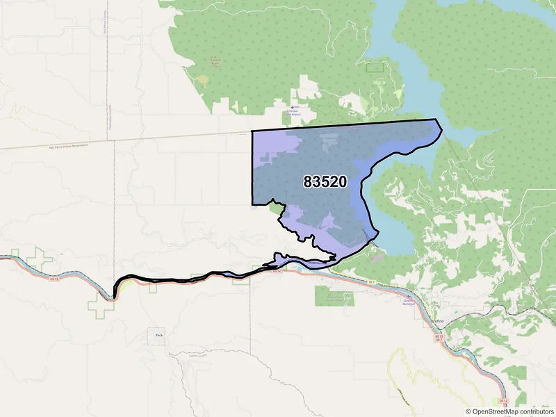 Map of ZIP Code 83520 — Ahsahka, ID