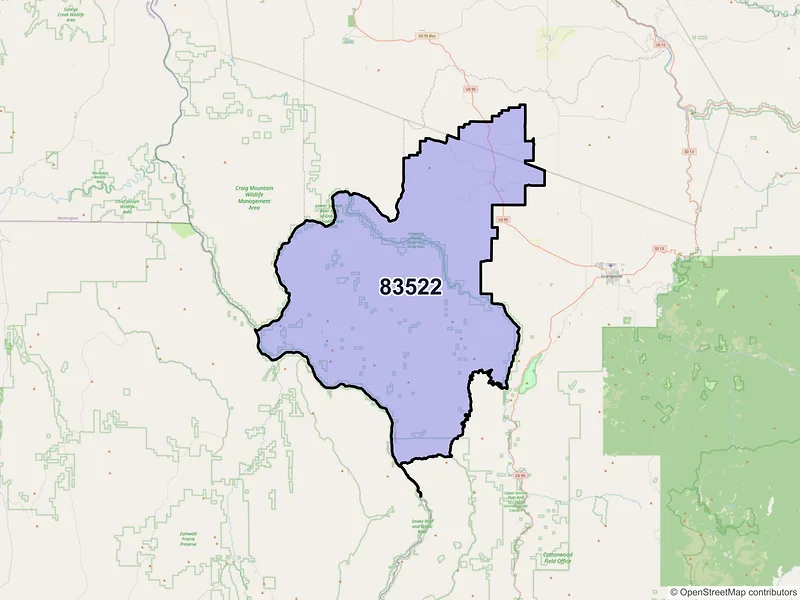 Map of ZIP Code 83522 — Cottonwood, ID