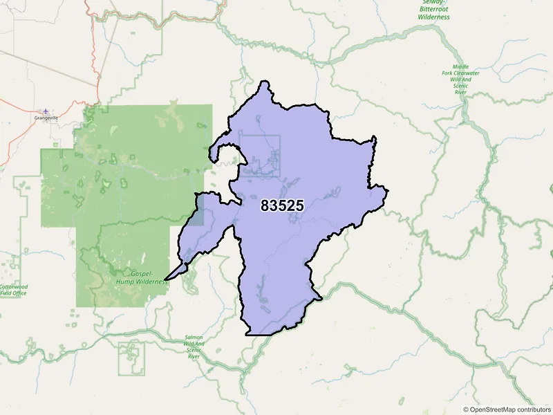 Map of ZIP Code 83525 — Elk City, ID