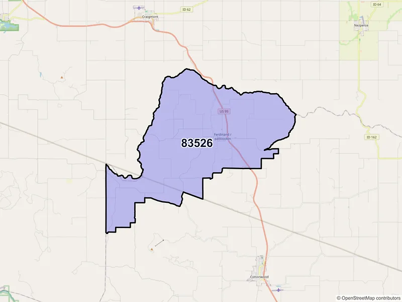 Map of ZIP Code 83526 — Ferdinand, ID