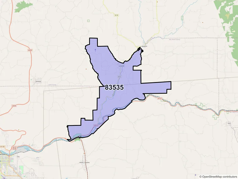 Map of ZIP Code 83535 — Juliaetta, ID