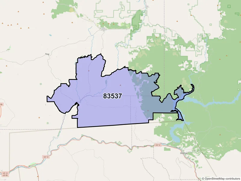 Map of ZIP Code 83537 — Kendrick, ID