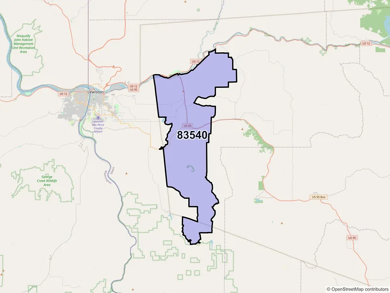 Map of Lapwai, Idaho and ZIP codes